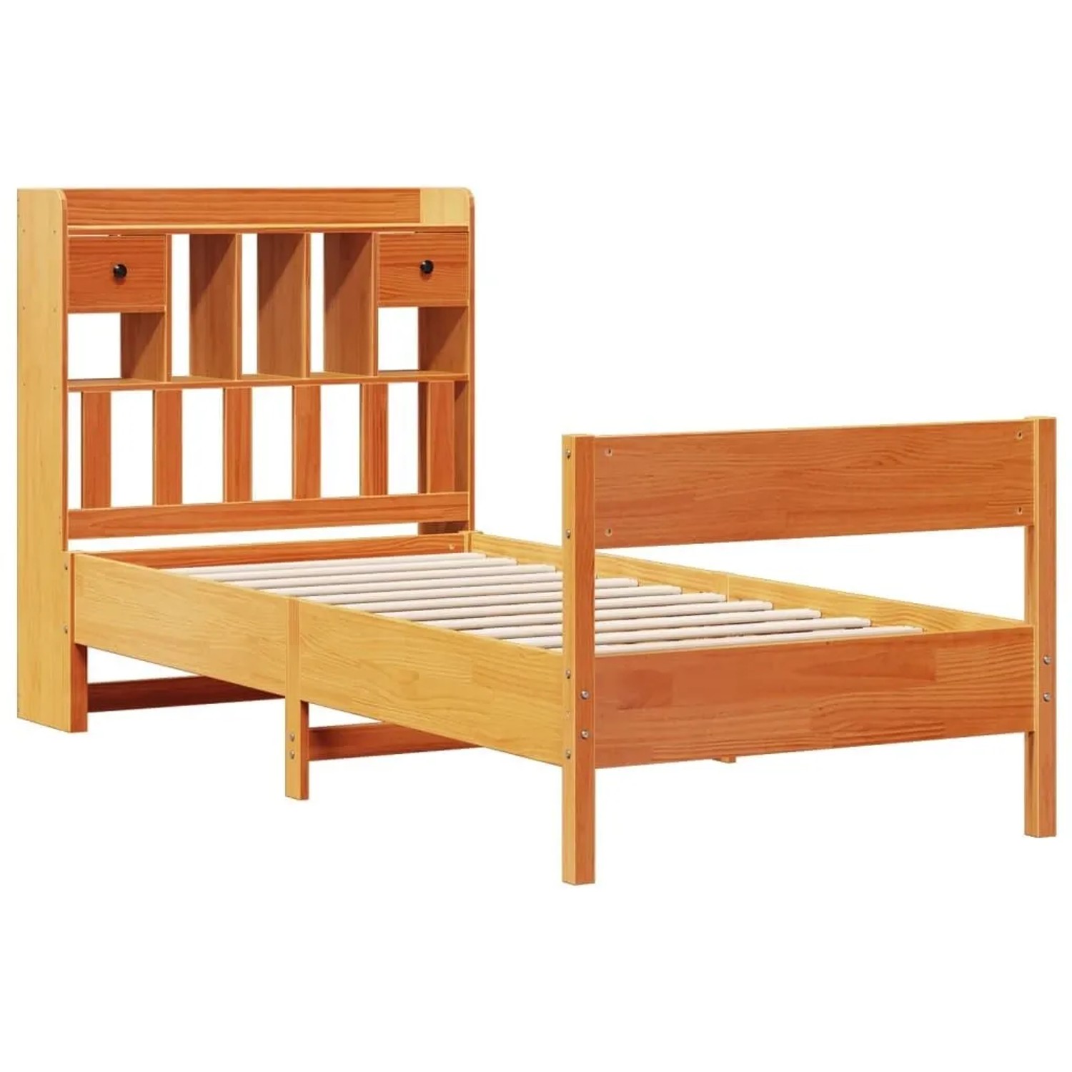 vidaXL Massivholzbett mit Regal ohne Matratze Wachsbraun 100x200 cm 3323034 günstig online kaufen