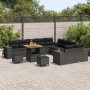 Schwarzes 13-tlg. vidaXL Garten-Sofa-Set aus Poly Rattan mit höhenverstellbarem Tisch.