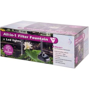 Verpackung des VT Alles in Einem Teichfilter mit LED und Teichfontäne All-in-1