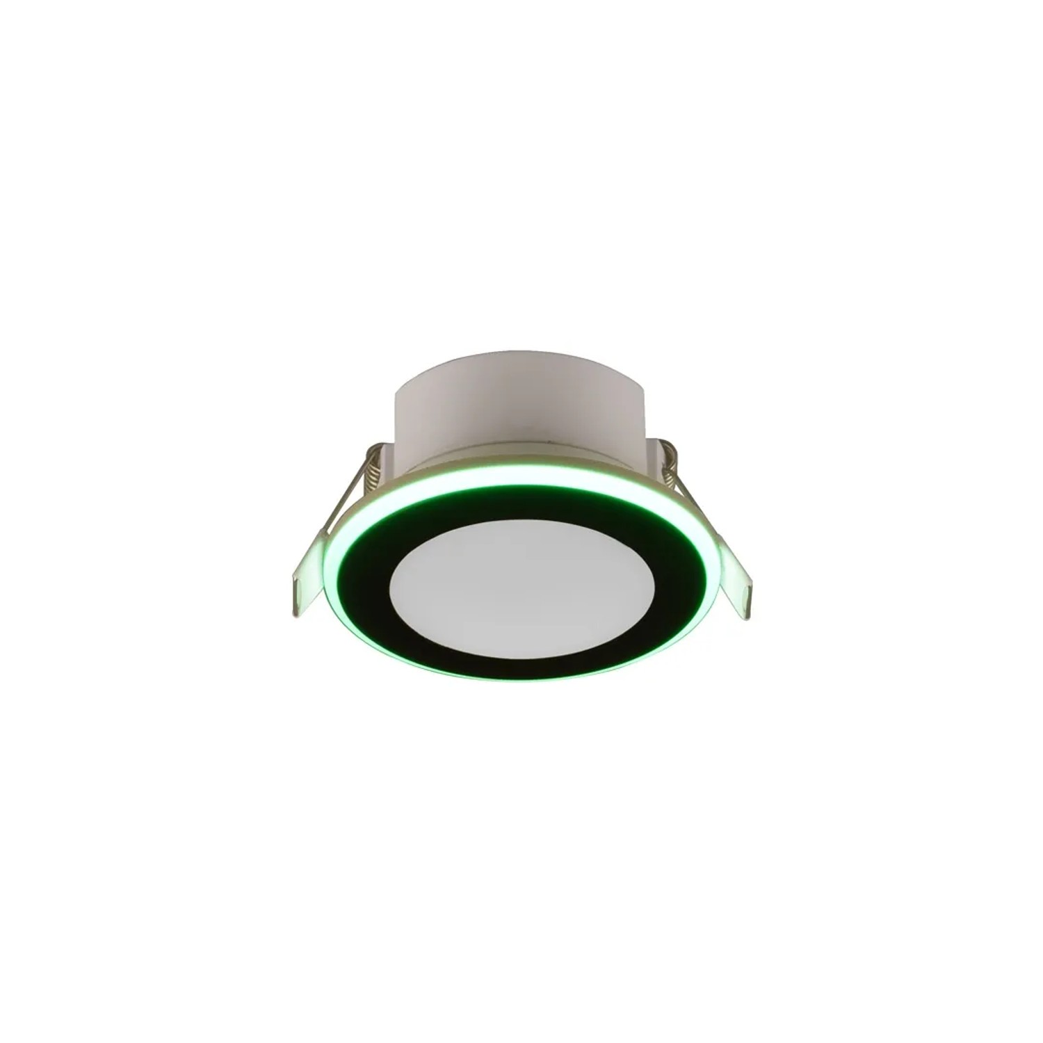 Schwarzer, runder Trio LED Einbaustrahler Argus mit RGBW-Farbwechsler, Ø 8,2 cm.