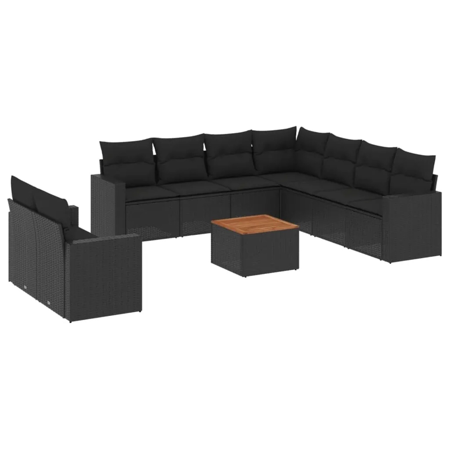 vidaXL 10-Tlg Garten-Sofagarnitur mit Kissen Schwarz Poly Rattan 3256517
