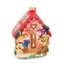 Mundgeblasenes Glas-Lebkuchenhaus als Christbaumschmuck. Zeigt Hänsel, Gretel und Hexe, handgemalt, 13 cm.