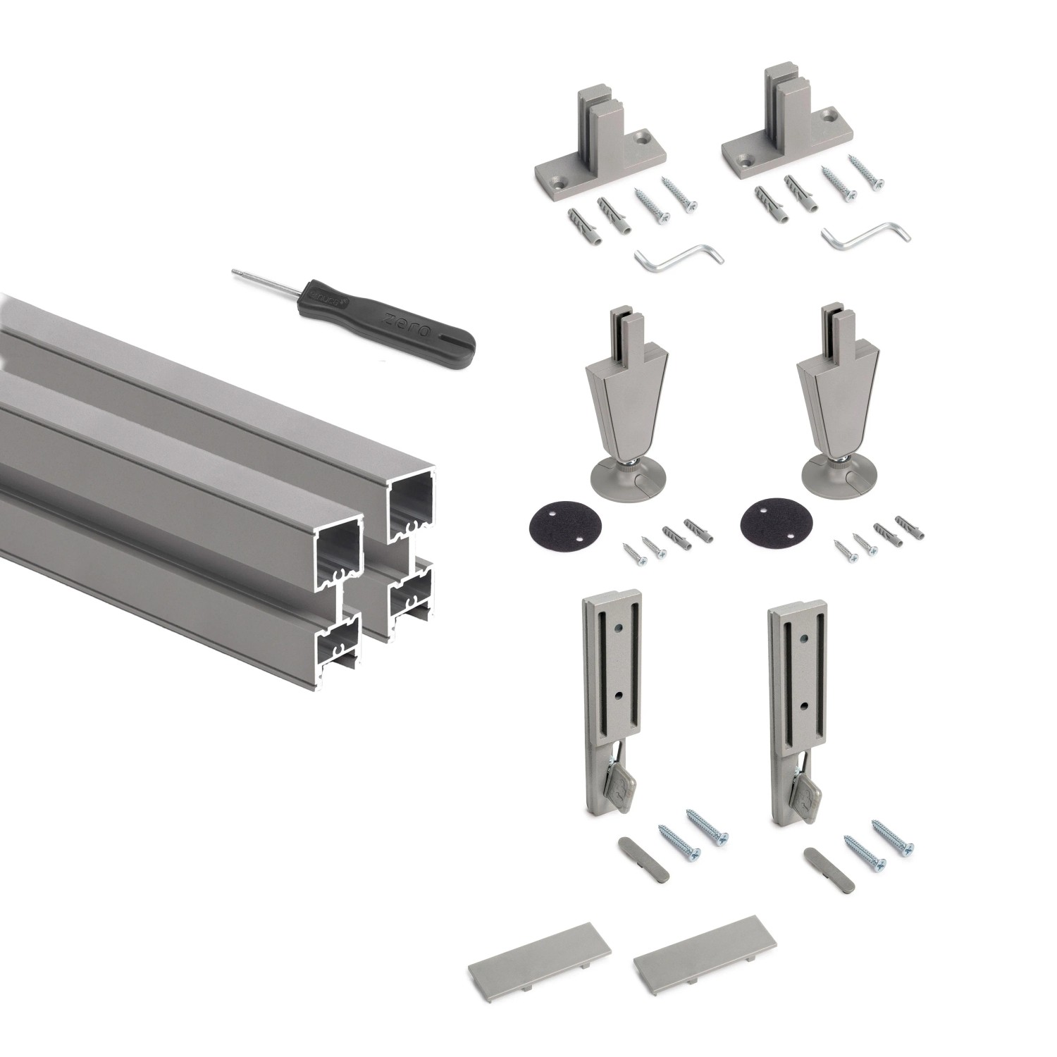 Emuca Set aus Bracket Set für 1 Holzregal 1 Modul und 1 Hängestange Länge 1m Zero Zamak Tiefschwarz Lackiert Strukturiert