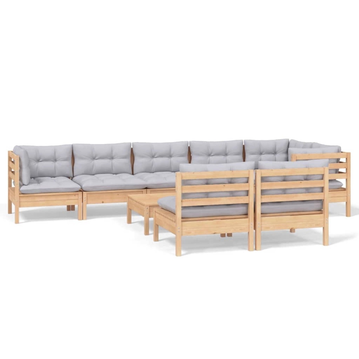 vidaXL 9-Tlg Garten-Lounge-Set mit Grauen Kissen Kiefer Massivholz 3096459 günstig online kaufen