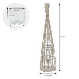 Bambus Laterne (H 91cm) im Boho Stil mit Kerzenglas und LED-Lichterkette.