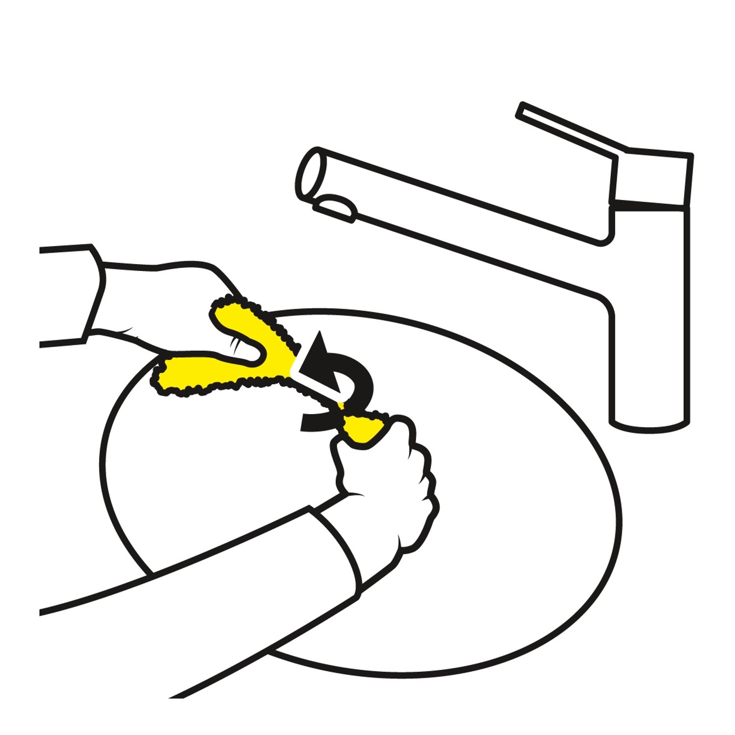 Illustration: Auswringen eines Kärcher Mikrofaser-Wischbezugs über einem Waschbecken.