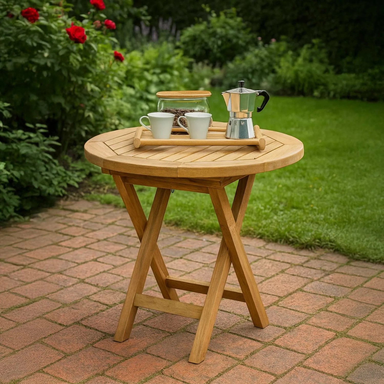 DELUKE Gartentisch ROHAR Holz Braun 50x50x46cm Teakholztisch Klappbar Garten Beistelltisch Wetterfest Runder Gartentisch