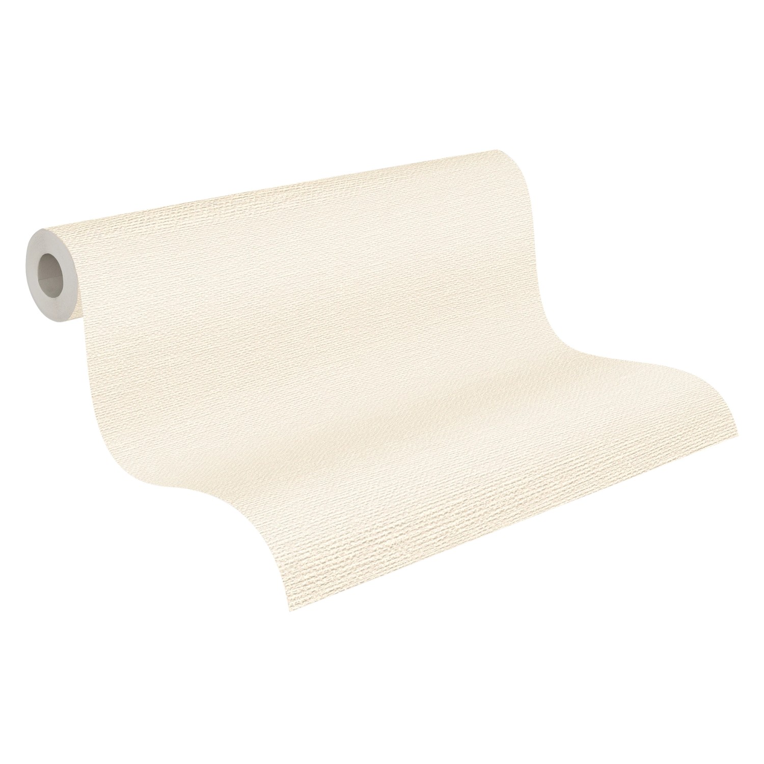Vliestapete Uni Creme-Weiß mit matter Struktur, Rolle angeschnitten.