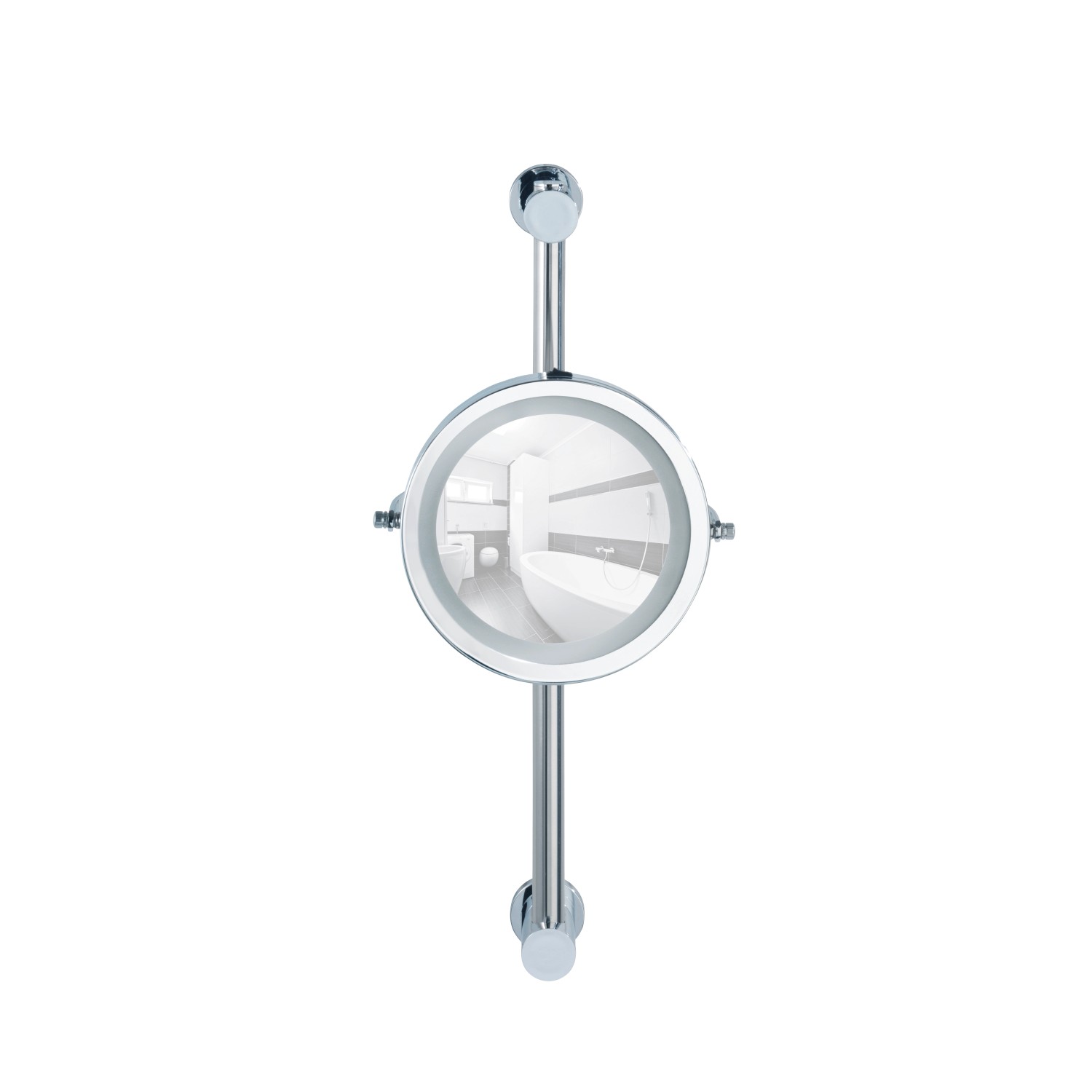 Wenko Power-Loc LED Wandspiegel Carpi, runder Kosmetikspiegel mit Beleuchtung und 5-fach Vergrößerung.