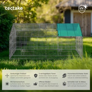 Tectake Freilaufgehege Für Kaninchen Aus 12 Gitterelementen Mit Sonnenschutz 180 x 75 x 75 cm Grün