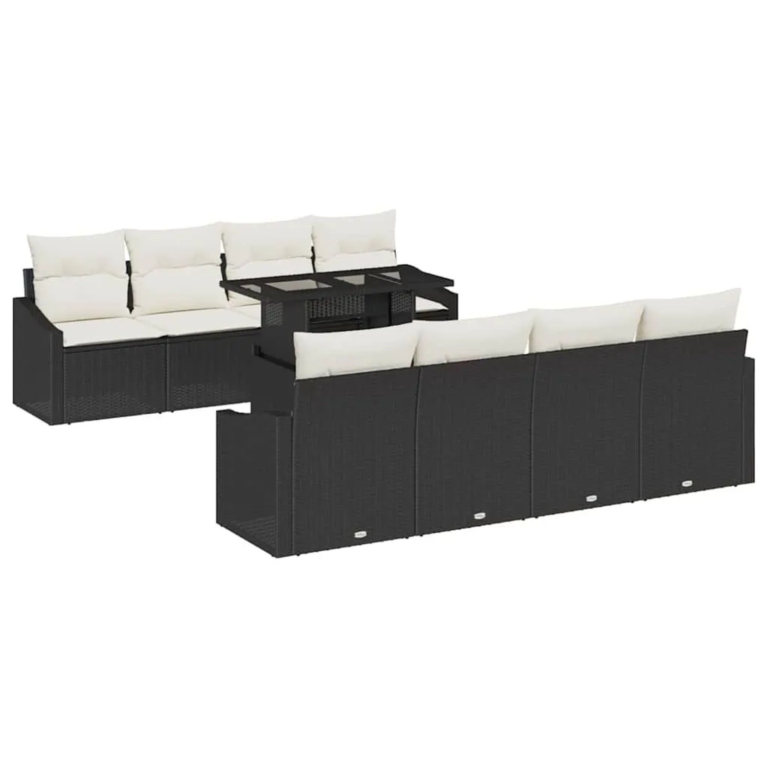 vidaXL Garten-Sofa-Set mit Kissen 7-Tlg Schwarz und Creme Poly-Rattan 3348963