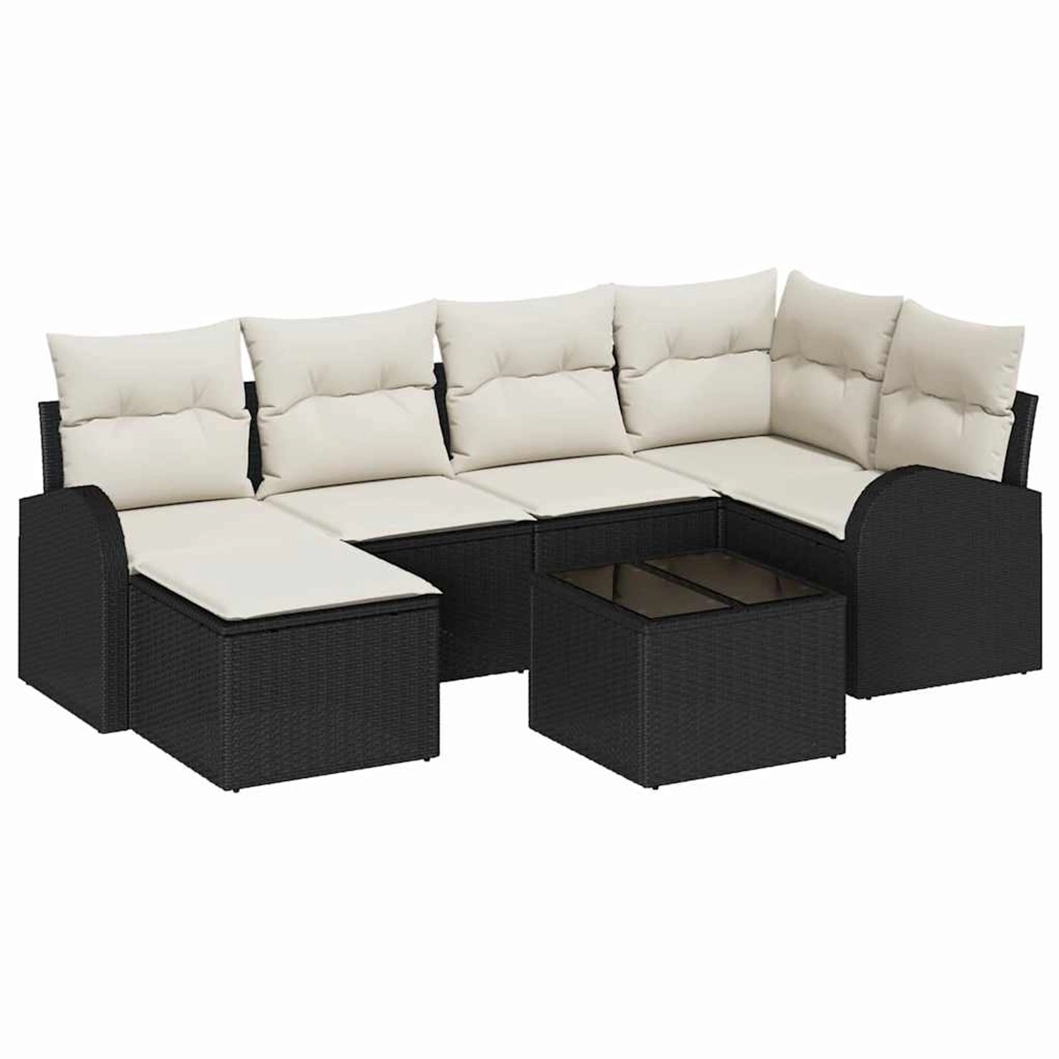 vidaXL Garten-Sofa-Set mit Kissen 7-Tlg Schwarz Poly Rattan 3346117 günstig online kaufen