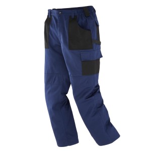 Blaue Bridgework Herren Arbeitshose Gr. 48 mit schwarzen Taschen.