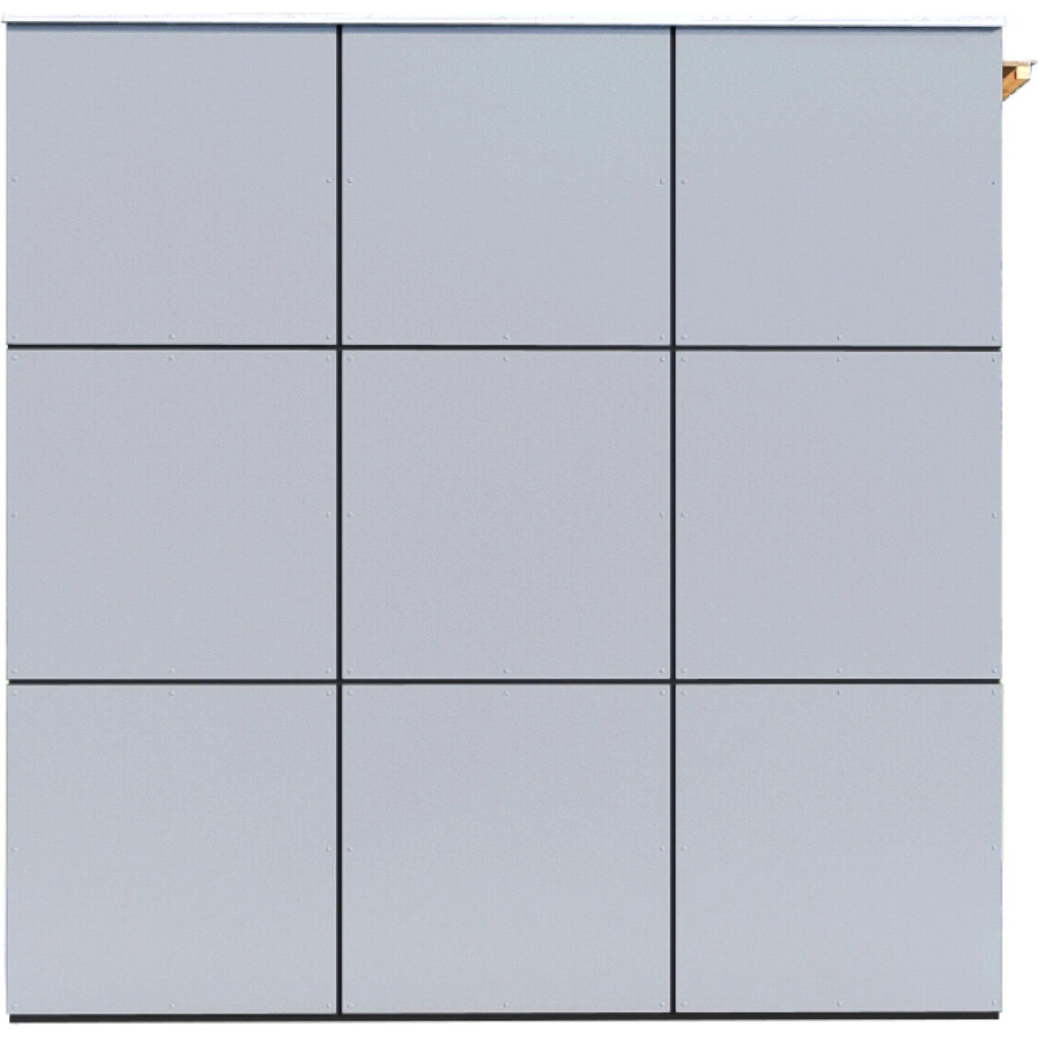 Detailansicht des anthrazit-grauen Bertilo Gartenhauses aus HPL mit flachem Design.