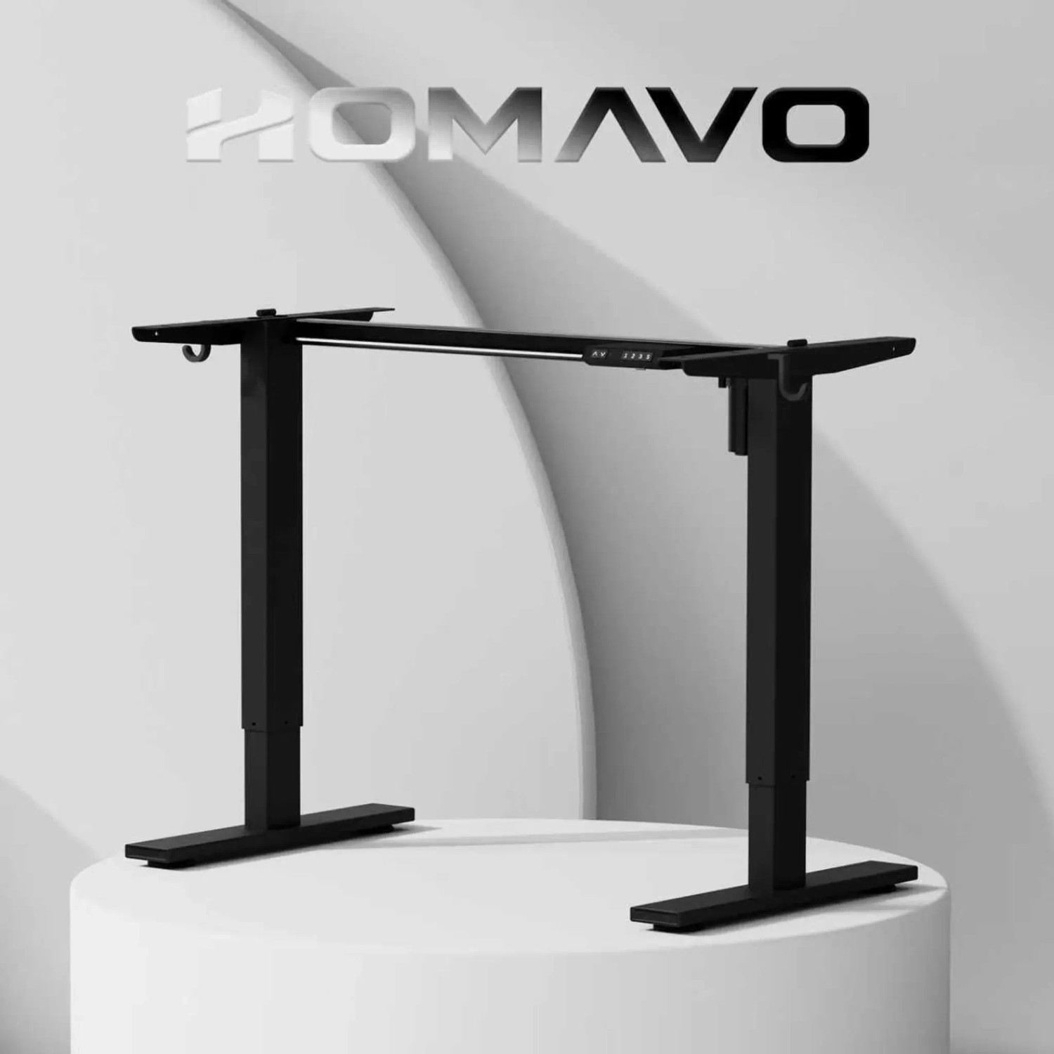 HOMAVO Schreibtischgestell, schwarz, höhenverstellbar, elektrisch mit Motor.