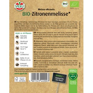 Samenpackung Sperli Bio Zitronenmelisse: Mehrjährige, aromatische Würzkraut-Samen für Garten und Balkon.