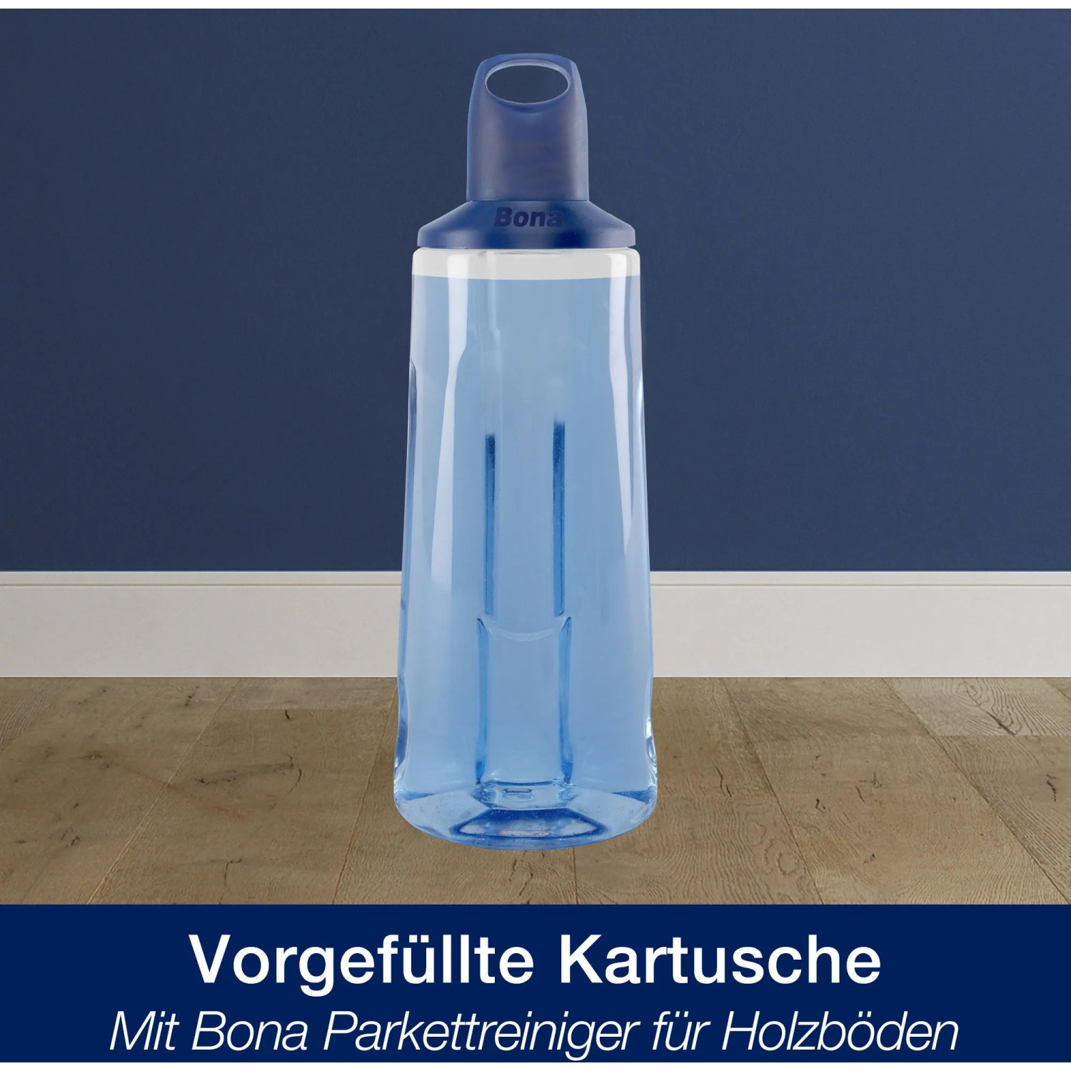 Bona Premium Spray Mop Kartusche für Parkettböden, blaue Reinigungsflüssigkeit.