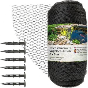 Anthrazitfarbenes Teichschutznetz 2x3m mit Heringen, Vogelschutz, Laubschutz für Gartenteiche.