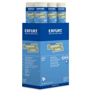 Erfurt Vliesfaser Colour 302-3 Hellbeige, Rollen und Verpackung.