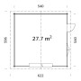 Grundriss Palmako Holzgarage Roger, braun, 540x540 cm, mit Maßen und Tür-/Fensterposition.