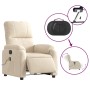 Beiger elektrischer Massagesessel mit Vibrationsfunktion und Fernbedienung in Seitentasche.