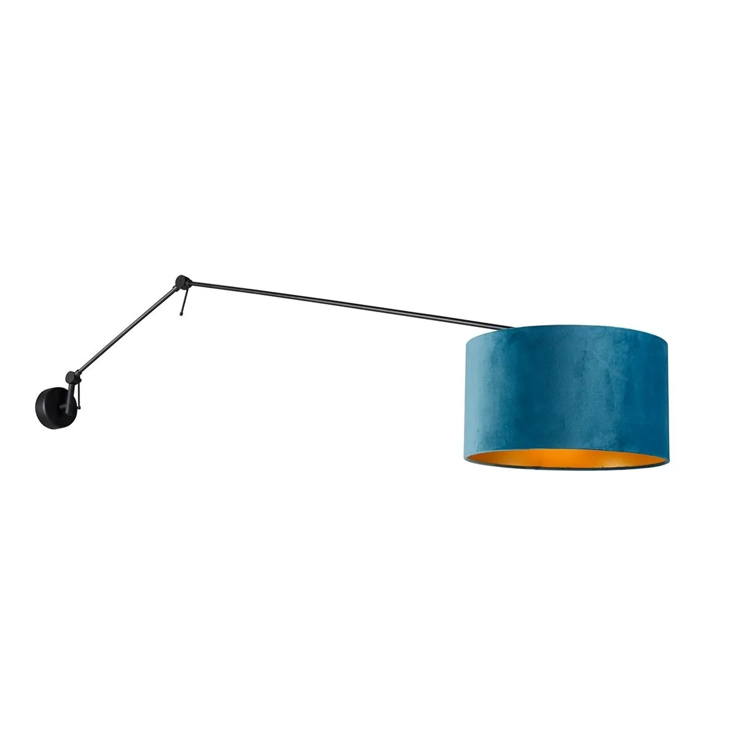 QAZQA Wandleuchte Schwarz mit Veloursschirm Blau 35 cm Verstellbar Blitz