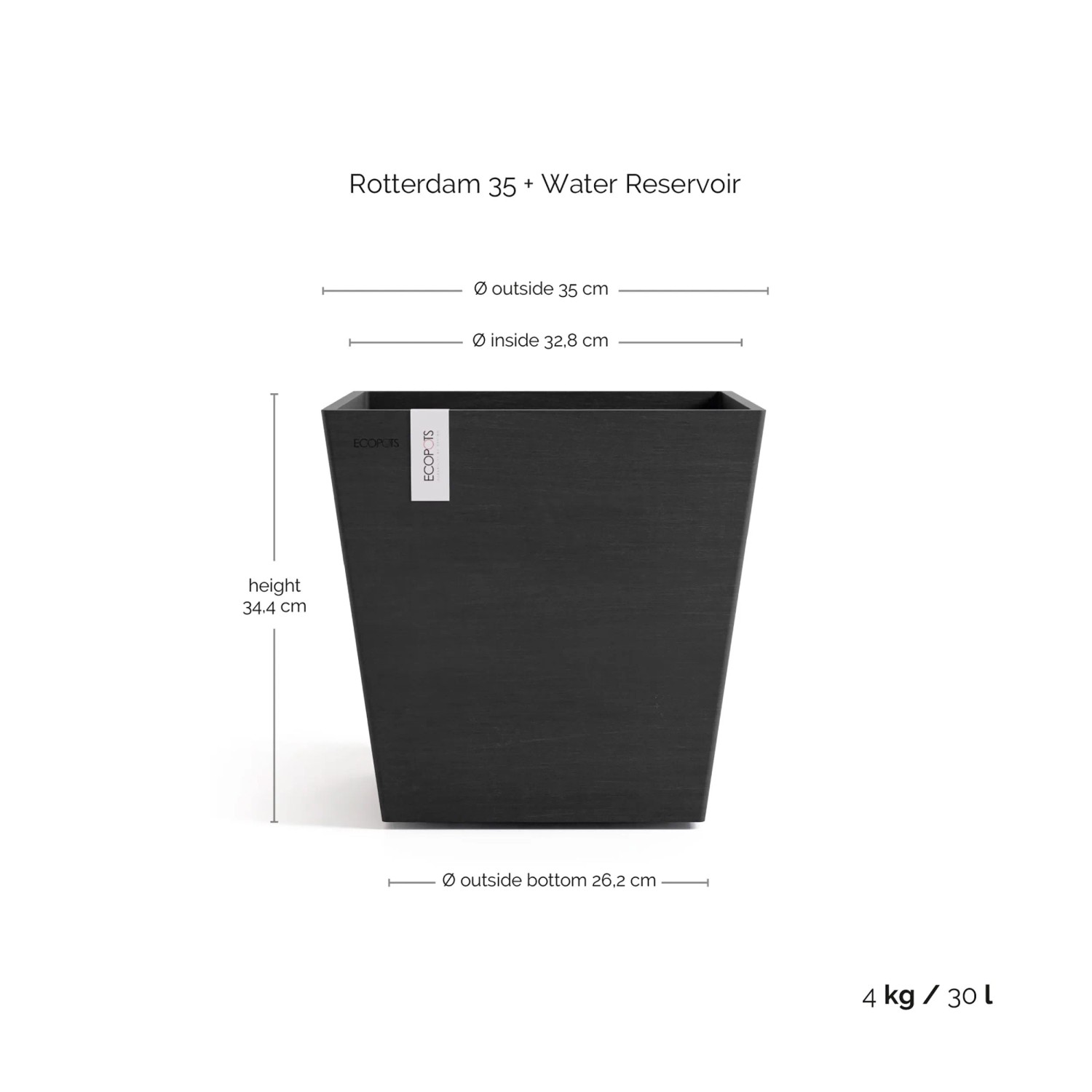 Ecopots Pflanztopf Rotterdam Dunkelgrau35,2 cm x 34 cm_3