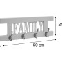 Weiße Wandgarderobe im Shabby-Look mit 4 Haken und "Family" Schriftzug.