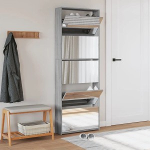 vidaXL Schuhschrank mit Spiegel 5 Fächer Grau Sonoma 63x17x169,5 cm 3228284