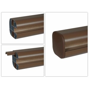 Detailaufnahme: MCW WPC-Sichtschutz Savoie, Erweiterungselement schräg links, Teak, Alu-Pfosten.