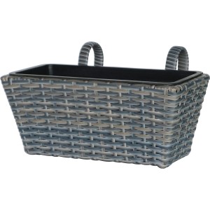 Balkonkasten aus Polyrattan in Anthrazit-Beige, 40 cm breit, mit herausnehmbarem Topf.