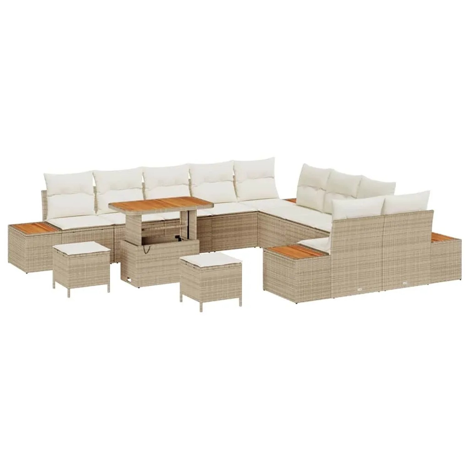 vidaXL Gartensofa-Set mit Kissen mit Speicher 13 Stk Beige Poly Rattan 3364 günstig online kaufen