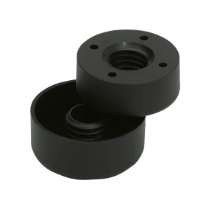 Zweiteiliger, schwarzer Hettich Nivelliergleiter zum Anschrauben, höhenverstellbar.