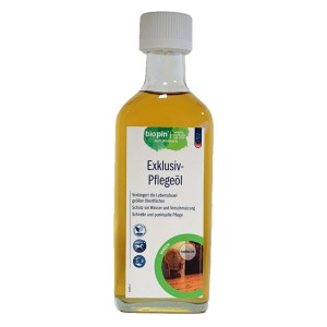 Biopin Exklusiv Pflege-Öl, 250ml Flasche für Holzoberflächen im Innenbereich.