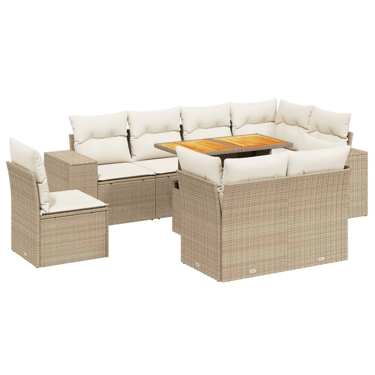 vidaXL 9-tlg. Garten-Sofagarnitur mit Kissen Beige Poly Rattan günstig online kaufen