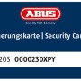 Abus XP20S Sicherungskarte für Türzylinder. Blaue Karte mit rotem Detail.
