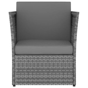 Anthrazitfarbener vidaXL Gartensessel mit Hocker aus Polyrattan und grauen Polstern.
