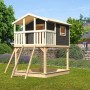 Karibu Stelzenhaus Benjamin mit Netzrampe und Sandkasten, terragrau.