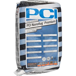 Sack PCI Nanofug Premium Flexfugenmörtel, silbergrau, 15 kg, für Fugen von 1-10 mm im Innen- und Außenbereich.