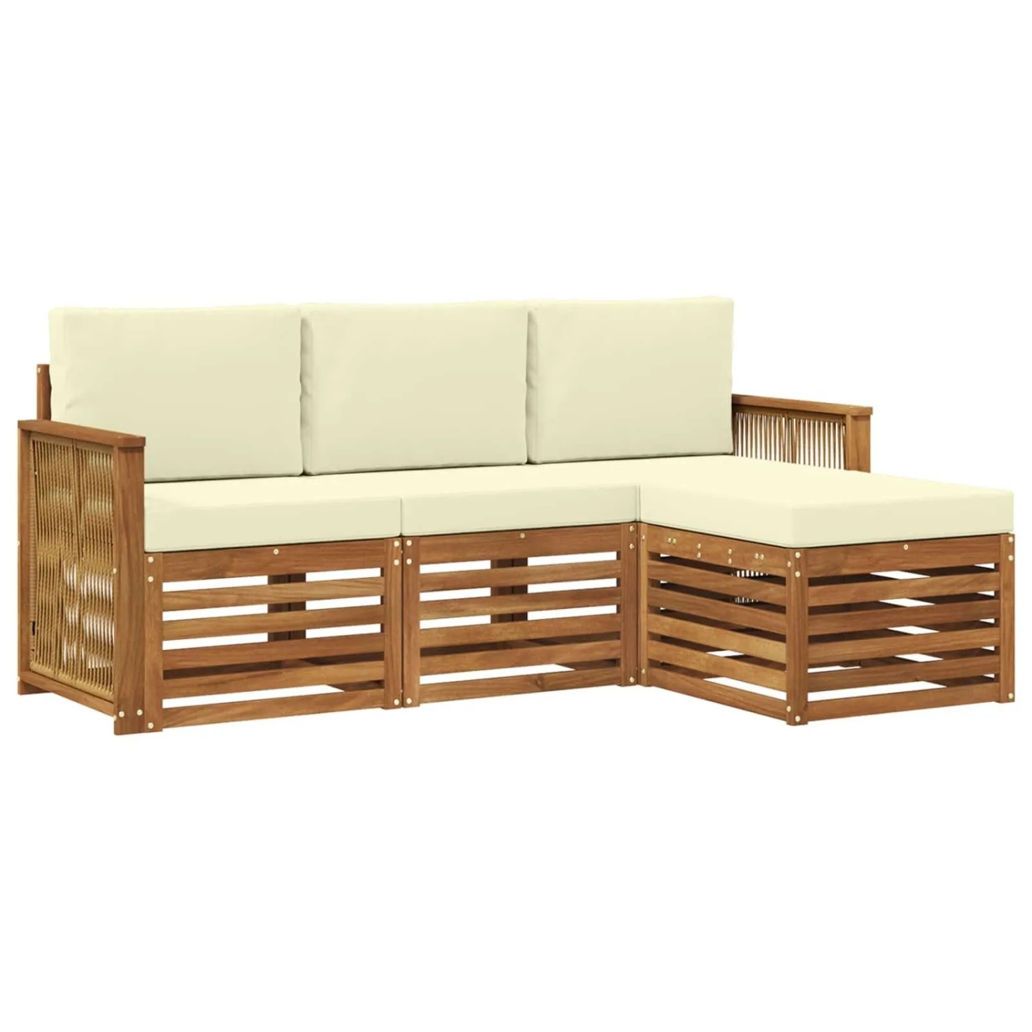 vidaXL Outdoor-Sofagarnitur mit Kissen 4 Stk Natur und Creme 3384206