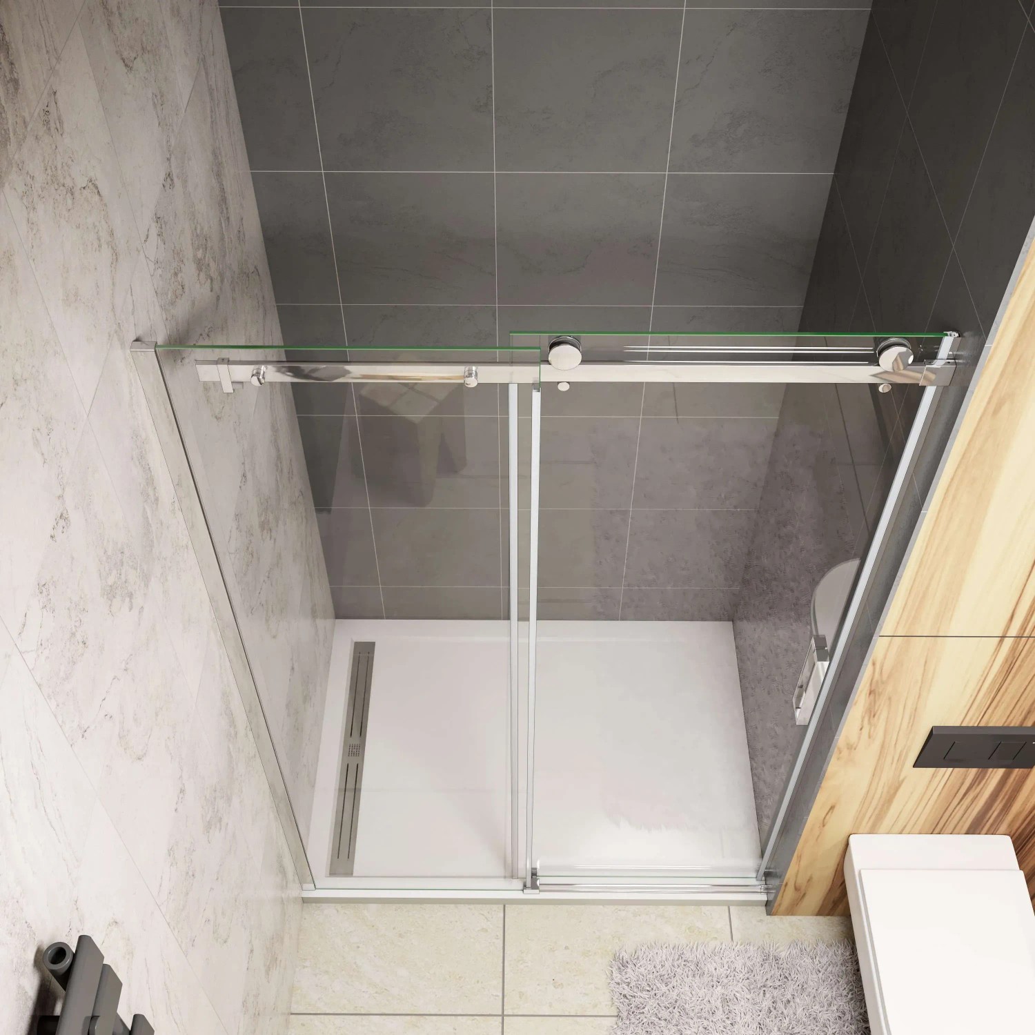 AICA Duschkabine 145x195cm mit Schiebetür, 8mm ESG Glas, Nischentür, Duschabtrennung.