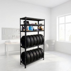 Relaxdays Reifenregal Stahl Schwarz Höhenverstellbar für 12 Reifen mit 3 MDF-Ablagen 210 cm x 120 cm x 40 cm