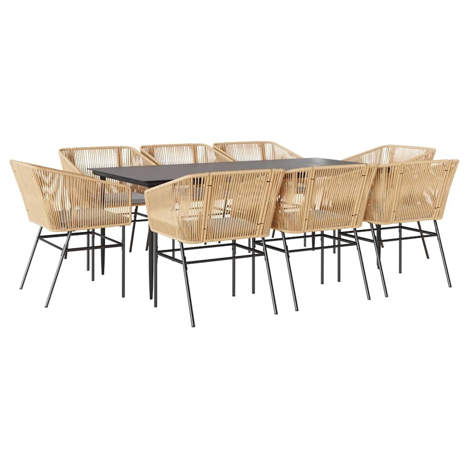 vidaXL 9-Tlg Garten-Essgruppe mit Kissen Braun Poly Rattan Glas 3334526