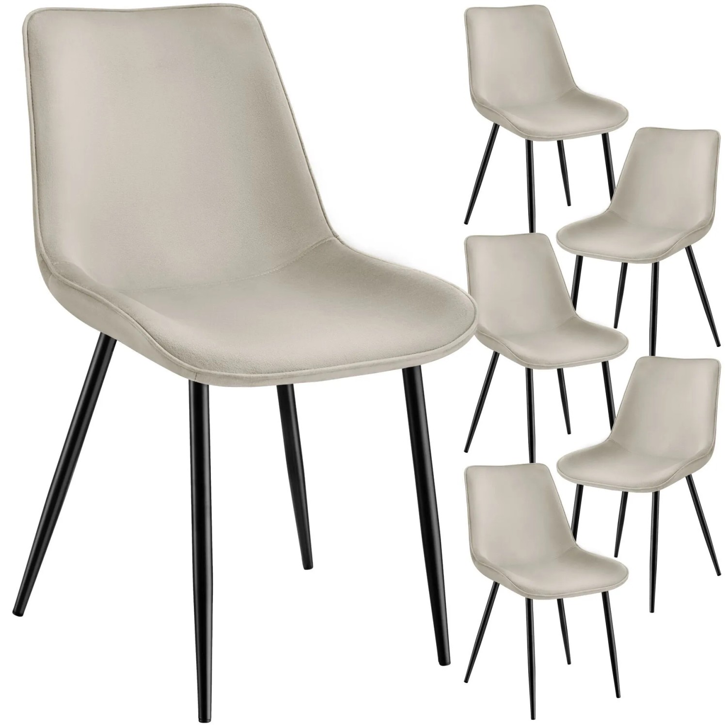 Tectake Set Stuhl Monroe Gepolstert  In Samtoptik Ergonomische Sitzschale 6Er Set 59 x 48 x 82 50 cm Creme