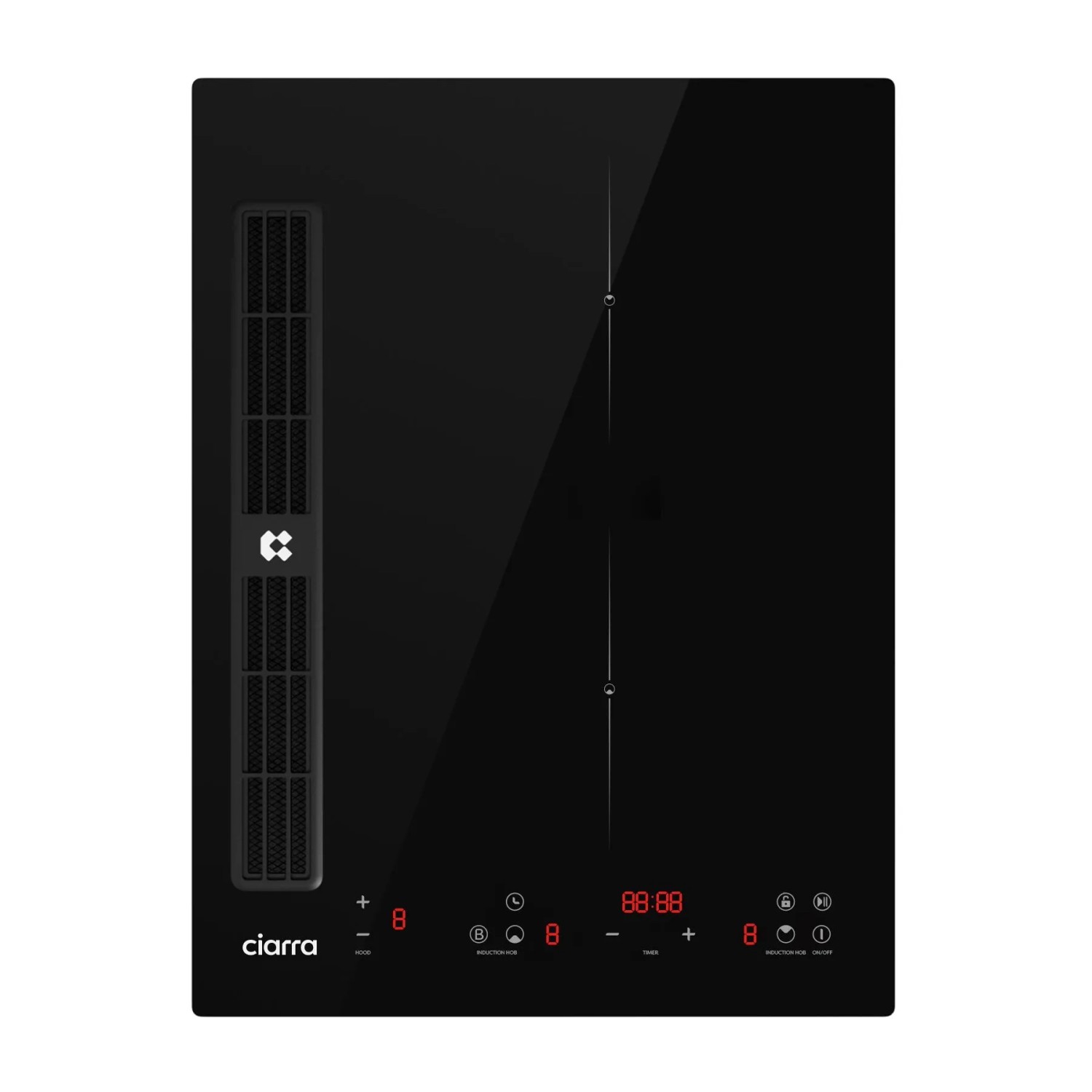 CIARRA Kochfeld mit Dunstabzug 39 cm Kochfeldabzug 2 Zonen mit integriertem Plasma System Boost 9 Stufen CBBEH392B