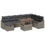Graues 9-teiliges vidaXL Garten-Sofa-Set aus Rattan mit Kissen und Stauraum.