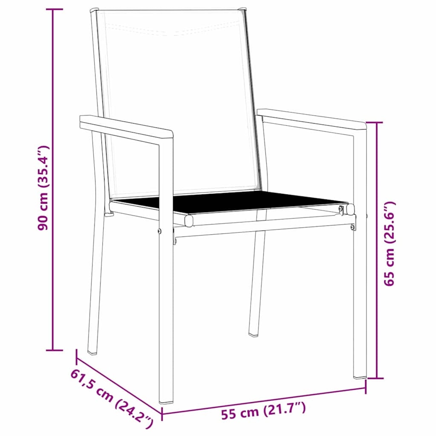 vidaXL Gartenstuhl, schwarz, Textilene/Stahl, Teil eines 5-tlg. Garten-Esszimmer-Sets.