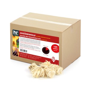 Höfer Chemie Anzündwolle, 100 Stück, für Kamin, Ofen & Grill. Brennstoff aus Holzwolle im Karton.