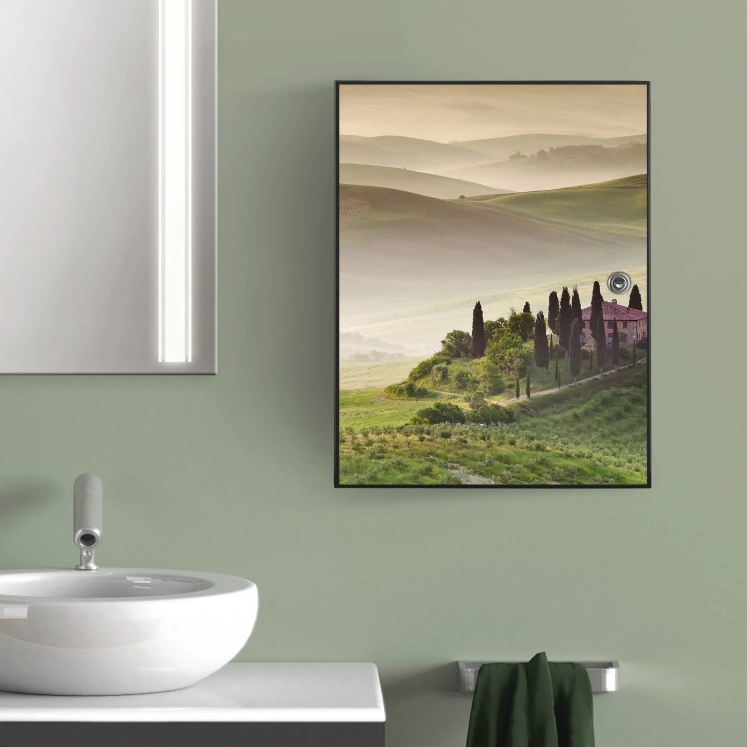 Banjado XXL Medizinschrank, abschließbar, anthrazit mit Toscana Motiv. Bad-Standregal.