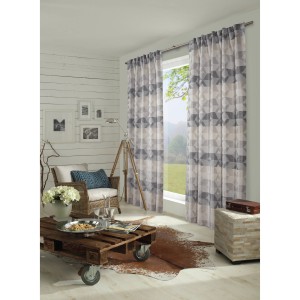 Grauer Bennetti Schal mit Rautenmuster, blickdichter Fenstervorhang mit Gardinenband, 140x245 cm.